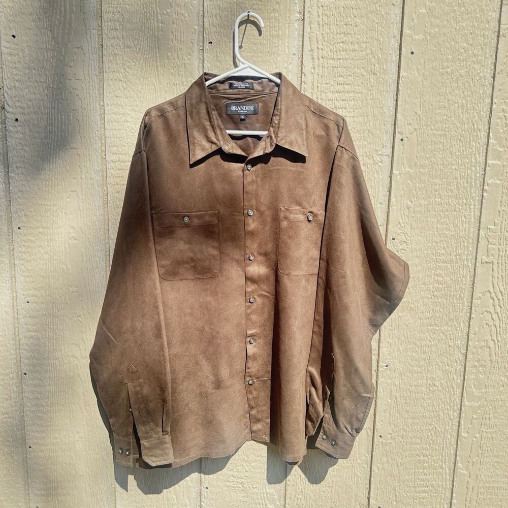 Brandini le Collezioni Shirt XL Button Down Faux Suede Long Sleeve